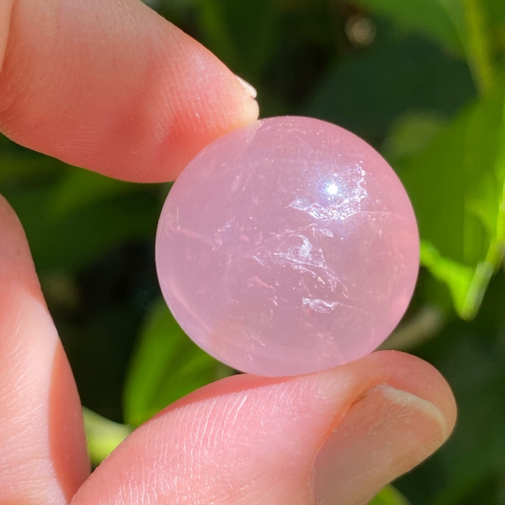 Grade A Gemmy Star Rose Quartz Mini Sphere With Rainbows - Picture 2 of 9